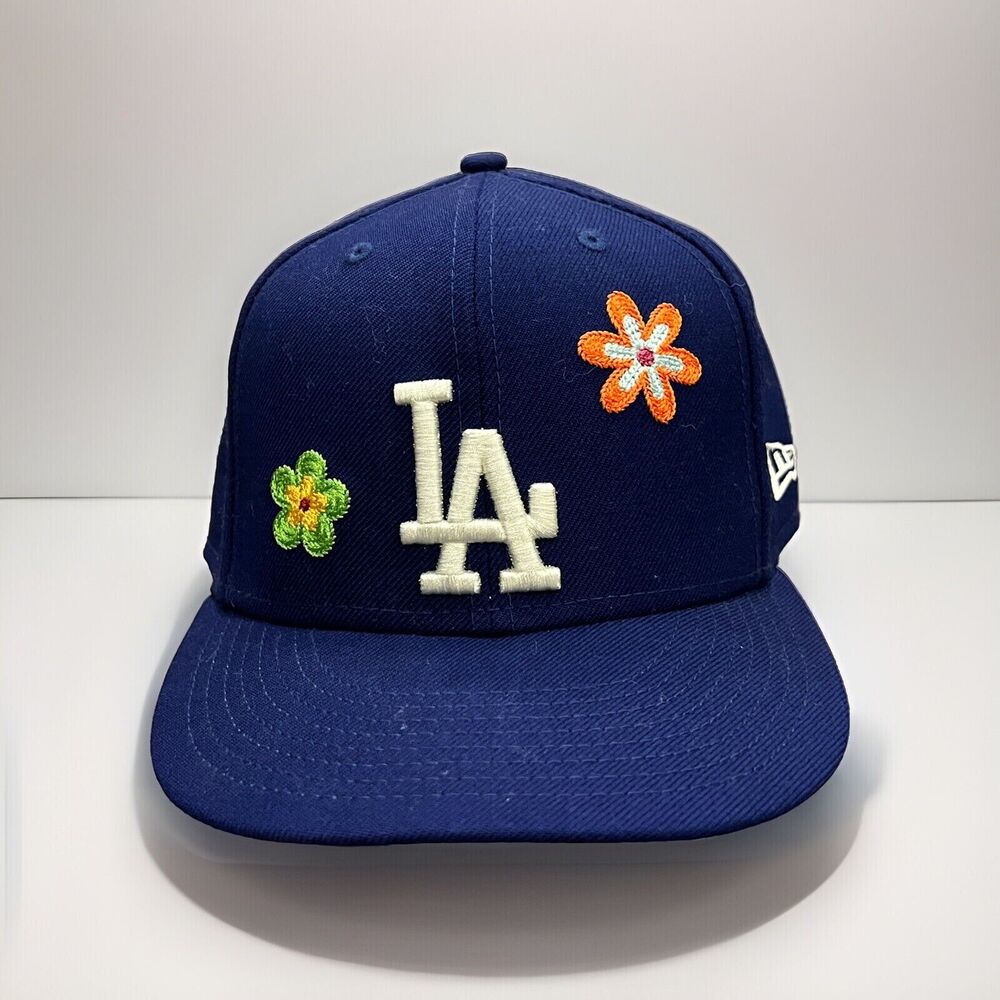 New Era Chain Stitch Floral 59FITY Blue Los Angeles Dodgers Fitted Hat 7 3/4
